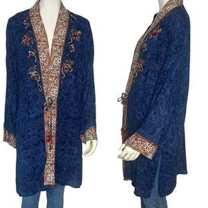Carole Little Paisley Tapestry Vibrant Blue Kimono with Beading